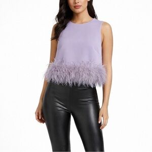 LA’ ROS Lavender Feather-Trim Sleeveless Statement Top
